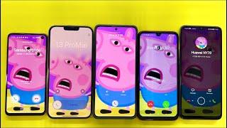 Nokia X30 + iPhone 13 ProMax + Samsung Galaxy S10e + Xiaomi Mi N7 + Huawei NY70 Incoming call