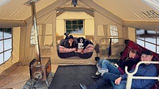 2 Days Family Snow Camping in 2 ROOM INFLATABLE Hot Tent with DOG