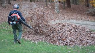 dad gets scary surprise from kids while blowing leaves