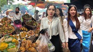 Cambodia Tour 2024 - Walking Tour 4K - Walk at Countryside Street Food, Kandal Province