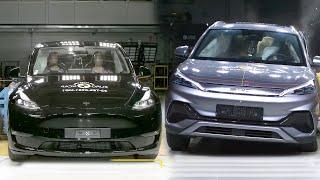 比亚迪元碰撞测试对比特斯拉model Y，两车之间的差距还是有的