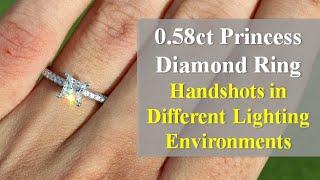 How an Ideal Cut Princess Diamond Ring Looks on a Finger (0.58ct H SI1)