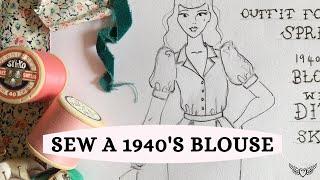 SEW a 1940's Blouse with me ~ Pattern drafting a puff sleeve & Sewing Simplicity 8447