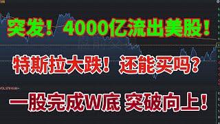 突发！4000亿美元流出美股！特斯拉大跌！还能买吗？一股完成W底 突破向上！FUTU富途能买吗？#特斯拉 #tsla #aapl