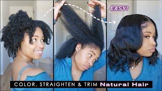 Color, Straighten + Trim Natural Hair EASY *full & bouncy*