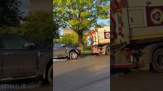 The moment a Canterbury City Council truck dumps dirty water onto a street in the city.