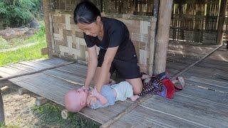 Single mother - when it's harvest time, she leaves her child and goes to harvest rice