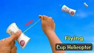 best paper cup helicopter, flying cup launcher, how to make paper helicopter, rubber cup fly ideas,