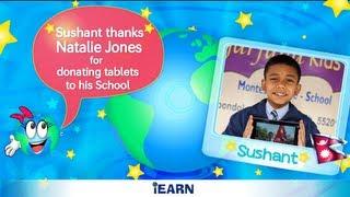 Sushant thanks Natalie Jones for donating tablets to his School