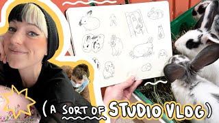 STUDIO VLOG  sketching rabbits, birds and talking tattoos! | freelance illustrator daily life