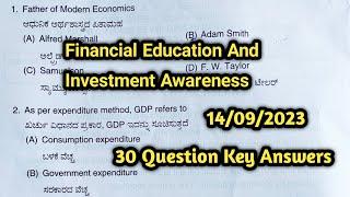 Financial Education and Investment Awareness question paper in kannada|| Key answers||