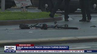 Biker, box truck crash turns deadly in Kent