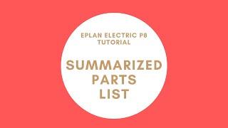 EPLAN Summarized Parts List | Generate report, Total prices