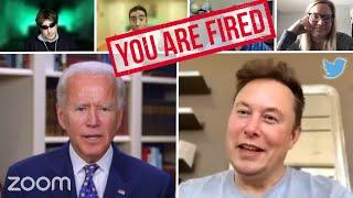 Elon Musk with Biden fires Twitter Employees in Zoom Meeting | AI