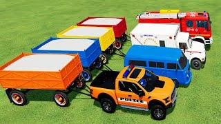 DEPARTMENT OF TRANSPORT! LIME TRANSPORT WITH AMBULANCE , FIRE TRUCK,  POLICE CAR & BUS! FS22