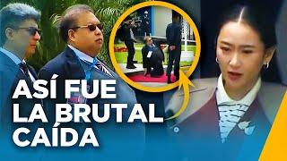 Funcionario sufrió brutal caída durante la llegada de primera ministra de Tailandia en APEC 2024