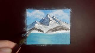 Following a Bob Ross Tutorial on a Tiny Canvas (with Acrylic Paint)!