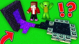 JJ and Mikey Stuck in the PIXEL of END  + NETHER PORTALS in Minecraft Maizen!