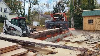 Norwood HD36v2 cutting 3/4" × 4" × 14' pitch pine boards for Bills boat enclosure.