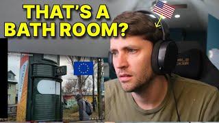 American reacts to Europe's TOTALLY DIFFERENT Bathrooms