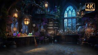 Magical Potion Room Ambience with Thunderstorm and ASMR Sound Effects | 4K ‍️️‍️