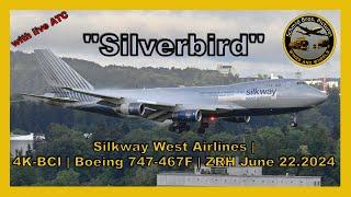 Silkway West ''4K-BCI'' B747-467F landing runway 34 at ZRH (with live ATC)