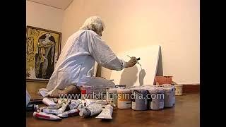 M F Hussain paints his famous horses - rare archival footage