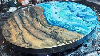 It Worked! Round Landscape Split Pearl Pour  Fluid Art, Acrylic Pouring