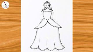 Easy Barbie Doll Drawing||How to draw a girl in beautiful dress||Easy Girl Drawing for Beginners