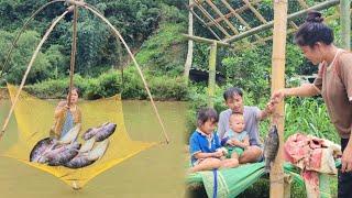 Single mother - catching fish in a deserted pond, separated life