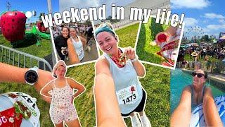 running a 5k race, water park, + street fair day!