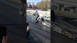 Hotrod 1%er lifts cylinder head on a test pass. #choppers #dragbike #harleyrace #dragbikes #biker