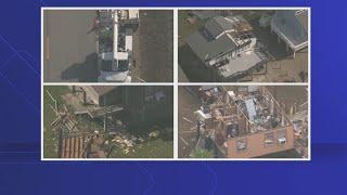 Aerial view of hurricane damage in Galveston, Texas