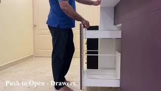 Cabinet without Handle - Push to Open Drawers - Modular Kitchen