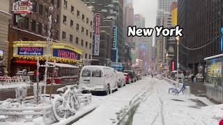 Walking In New York City In The Winter Snow 4k NYC travel video Snowstorm Virtual Tour