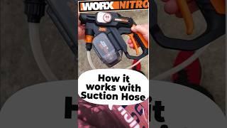 How suction hose draws water from bucket Worx Hydroshot 2023