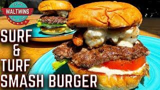 DOES IT GET ANY BETTER?! SURF N TURF SMASH BURGER ON THE GRIDDLE! EASY RECIPE - BEST SMASHBURGER