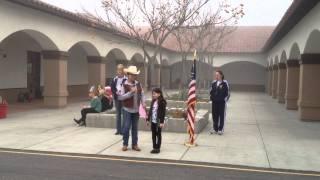 Sarah leads the Pledge of Allegiance at Oso Grande Elementary School, Ladera Ranch, CA