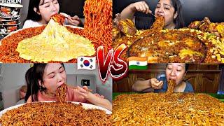 KOREAN VS INDIAN! EATING TONS OF SPICY NOODLES MUKBANG!️️️