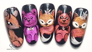 Cat Eye Magnetic Gel Polish Nail Art. Cute cat eye animals nail designs.