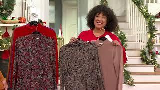 Susan Graver Print and Solid Liquid Knit Set of 2 Mock-Neck Tops on QVC