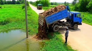 Perfectly Start New Project!DumpTruck Filling Land Delete Feild,Fast Action Dozer D31P Pushing Soil