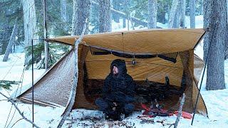 Hot Tent Camping By A Frozen Lake | Wood Stove Chili Dogs