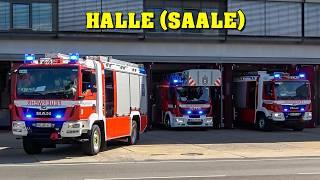 [2 WACHEN auf EINSATZFAHRT] - Feuerwehr HALLE | LÖSCHZUG Hauptwache & HLF + DLK Südwache rücken aus!