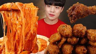 치즈 듬뿍!!! 엽떡 허니콤보 리얼사운드 떡볶이 치킨 먹방 KOREAN SPICY TTEOKBOKKI HONEY FRIED CHICKEN ASMR MUKBANG チキン ไก่ทอด