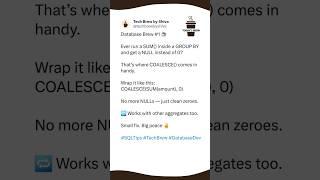 Fix NULLs in SQL Aggregates with COALESCE ️ | Database Brew #1 #TechBrewByShiva #shorts
