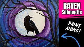 ‍⬛EP223- 'Raven Silhouette' easy step by step Halloween spooky fun acrylic painting tutorial