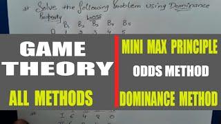 Game Theory in Operation research USING mini max principle,odds method,dominance method in HINDI