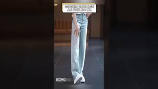 여성 청바지 일자핏 하이웨스트 와이드 자수 팬츠
