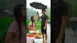 Rain and thunder in a village market, a man offers an umbrella #short #rain #sleepmusic #viralvideo